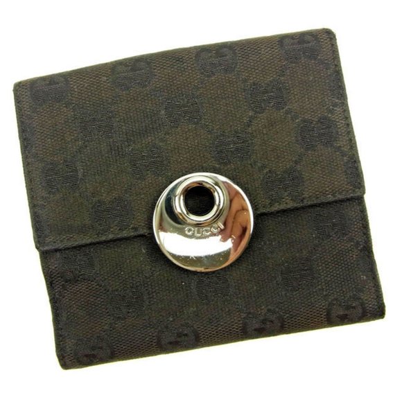 Gucci Wallet Purse Folding wallet GG Black Silver Woman Authentic Used Y6022 - Picture 1 of 6